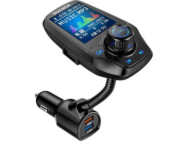 Upgraded Bluetooth FM Transmitter for Car, Wireless Radio Adapter Kit W 1.8' Color Display Hands-Free Call AUX in/Out SD/TF Card USB Fast Charge.
