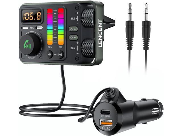 LENCENT Bluetooth Car Adapter, Bluetooth 5.3 FM Radio Transmitter Hi-Fi Treble & Bass Music Player, PD20W and QC18W Fast Charger, Dual Mics for...