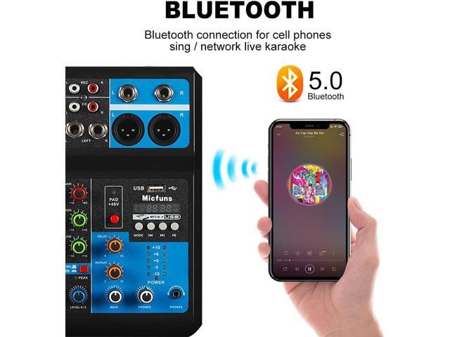 Mini audio DJ mixer Sound Board Console System,5 Channel 48V Phantom Power with Bluetooth USB MP3 Stereo live DJ Studio Streaming for professional...