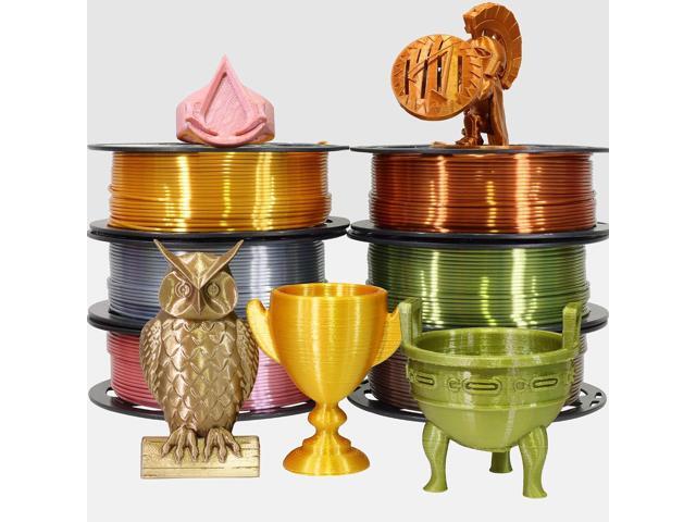 MIKA3D 6 Spools 1.75mm Silk PLA 3D Printer Filament Bundle, 6 Metallic Shiny Colors: Gold/Silver/Copper/Bronze/Coffee Gold/Rosegold, Each Spool...