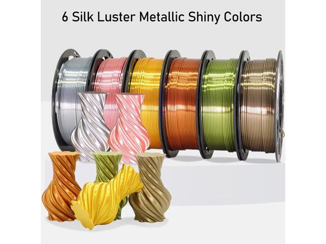 MIKA3D 6 Spools 1.75mm Silk PLA 3D Printer Filament Bundle, 6 Metallic Shiny Colors: Gold/Silver/Copper/Bronze/Coffee Gold/Rosegold, Each Spool...