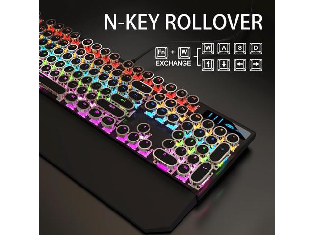 Camiysn Typewriter Style Mechanical Gaming Keyboard, Black Retro Punk Gaming Keyboard with RGB Backlit, 104 Keys Blue Switch Wired Cute Keyboards,...