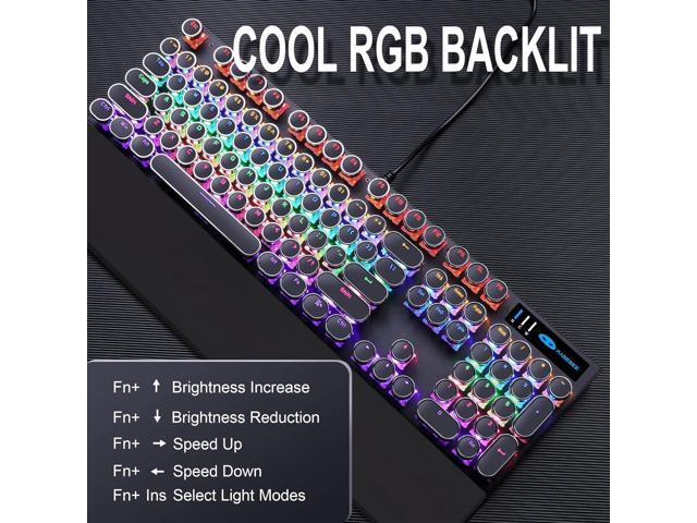 Camiysn Typewriter Style Mechanical Gaming Keyboard, Black Retro Punk Gaming Keyboard with RGB Backlit, 104 Keys Blue Switch Wired Cute Keyboards,...