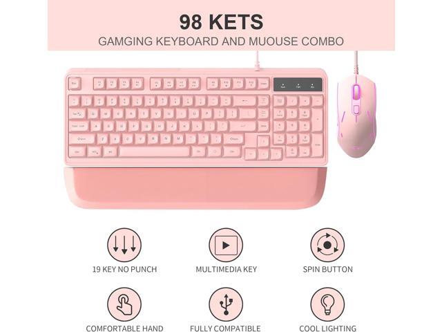 Pink Creamy Keyboard and Mouse Combo,MageGee GK980 Wired RGB Backlit Keyboard and Pink Gaming Mouse Combo,PC Keyboard and Adjustable Sensitivity...