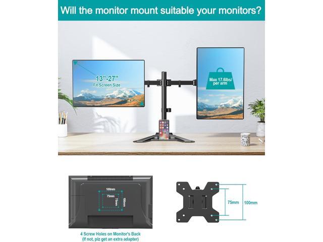 MOUNT PRO Dual Monitor Stand, Free-Standing Full Motion Monitor Desk Mount Fits 2 Screens up to 27 inches,17.6lbs with Height Adjustable, Swivel,...