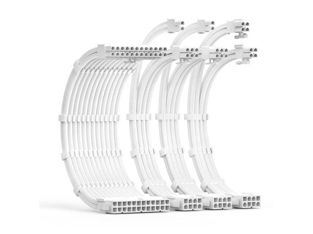 PSU Cable Extension Kit 30CM Length with Cable Combs 1x24Pin/1x8Pin(4+4) EPS/2x8Pin(6P+2P) PCI-E/PC Sleeved Cable for ATX Power Supply(White)