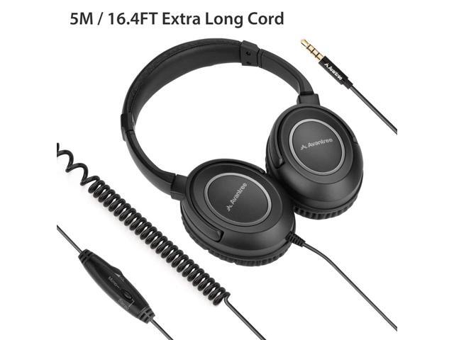 Avantree HF039 Long Coiled Cord Headphones for TV and PC with Volume Control, Stero/Mono Control,16.4 Feet / 5M Extended Range Cable, 3.5mm AUX...