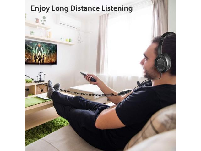 Avantree HF039 Long Coiled Cord Headphones for TV and PC with Volume Control, Stero/Mono Control,16.4 Feet / 5M Extended Range Cable, 3.5mm AUX...