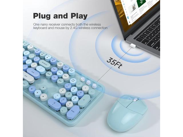 MOFII Wireless Keyboard and Mouse Combo, Retro Keyboard with Round Keycaps, 2.4GHz Dropout-Free Connection, Cute Wireless Mouse for...