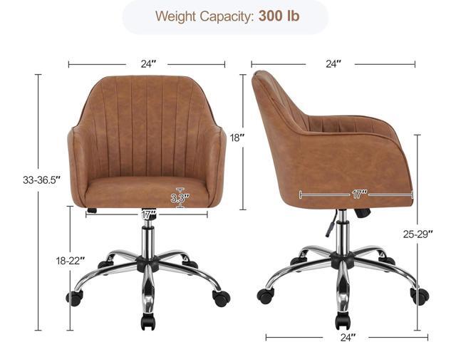 Yaheetech Modern Faux Leather Desk Chair Makeup Chair Height Adjustable Swivel Office Task Computer Armchair for Living Room Retro Brown