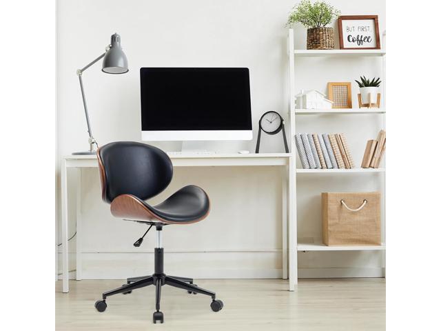 BELLEZE Mid Century Modern Shell Chair, Classic Tripod Design Walnut Plywood Faux Leather Upholstered Lounge Armless Chair for Living Room Reading...