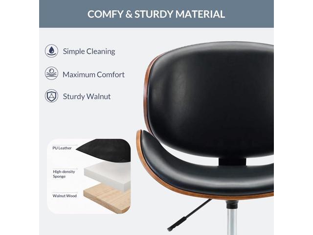 BELLEZE Mid Century Modern Shell Chair, Classic Tripod Design Walnut Plywood Faux Leather Upholstered Lounge Armless Chair for Living Room Reading...