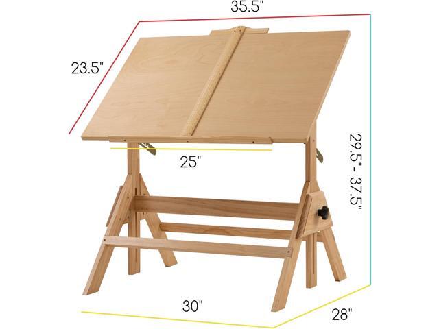 MEEDEN Wood Drafting Table & Stool Set,Artist Stool and Craft Table with Adjustable Height,Tiltable Tabletop for Artwork, Graphic Design, Reading,...