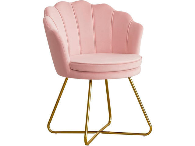 Furnimart Pink Vanity Chair with Back, Velvet Shell Accent Chairs for Living Room Bedroom, Criss Cross Chair with Gold Legs no Wheels, Seat for...