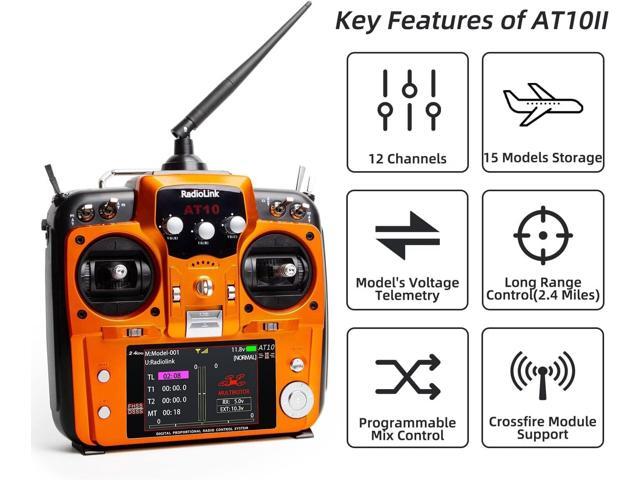 Radiolink AT10II 12 Channels RC Transmitter and Receiver R12DS 2.4GHz Radio Remote, Voltage Telemetry for RC Airplane, FPV Racing Drone, Quad,...