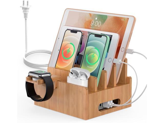 Pezin & Hulin Bamboo Charging Station for Multiple Devices with 5 Port USB Charger, 5 Cables, Smart Watch & Earbuds Stand, Desk Docking Stations...