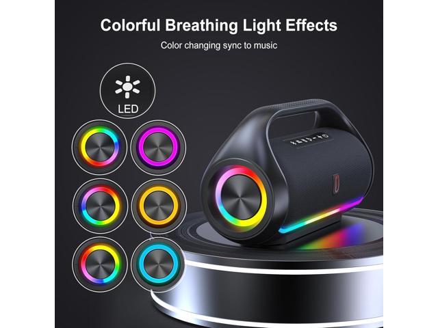 Bluetooth Speaker, IPX5 Waterproof Portable Bluetooth Speaker with Powerful Bass & LED Lights, BT5.3, Wireless Stereo Pairing for Home Party,...
