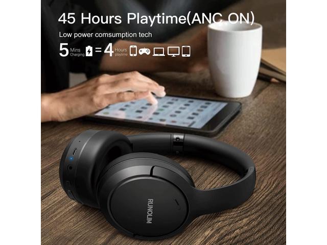 RUNOLIM Hybrid Active Noise Cancelling Headphones, Wireless Over Ear Bluetooth Headphones with Microphone, 70H Playtime, Foldable Headphones with...