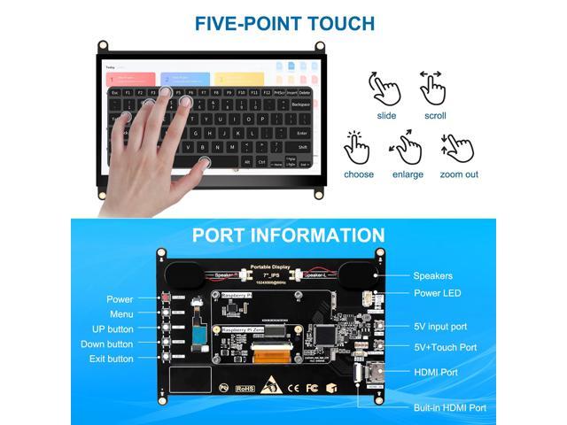 Unew Portable Monitor 7 inch Raspberry Pi 4 3 A+ Touchscreen 1024X600 IPS Display Speaker USB HDMI Computer Monitors Banana Pi No Shell Screen