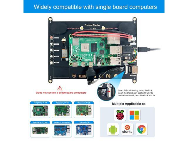 Unew Portable Monitor 7 inch Raspberry Pi 4 3 A+ Touchscreen 1024X600 IPS Display Speaker USB HDMI Computer Monitors Banana Pi No Shell Screen