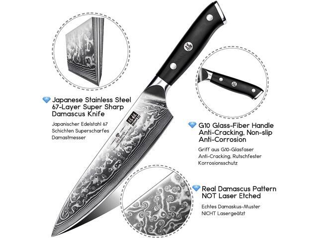 SHAN ZU Chef Knife 8 Inch Japanese Steel Damascus Kitchen Knife, Professional Kitchen Knives Sharp High Carbon Super Steel Kitchen Utility Knife