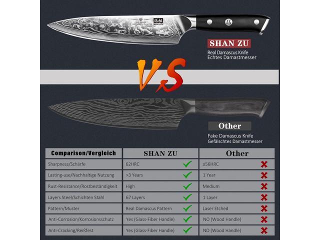 SHAN ZU Chef Knife 8 Inch Japanese Steel Damascus Kitchen Knife, Professional Kitchen Knives Sharp High Carbon Super Steel Kitchen Utility Knife