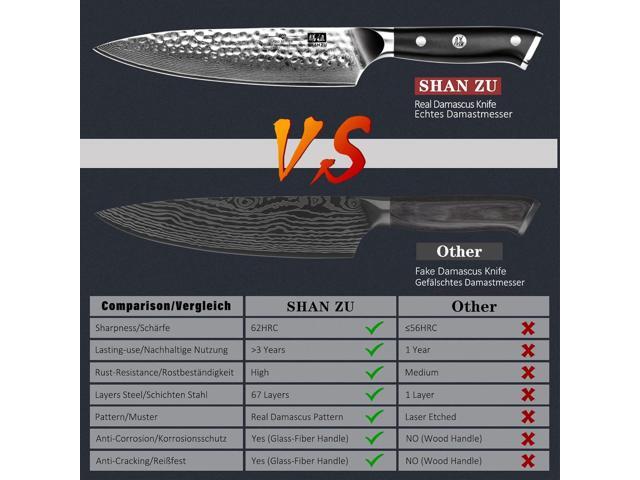 SHAN ZU Chef Knife, Damascus Steel Knife 8 Inch, Professional Chefs Knife Sharp High Carbon Steel Kitchen Utility Knives with Gift Box