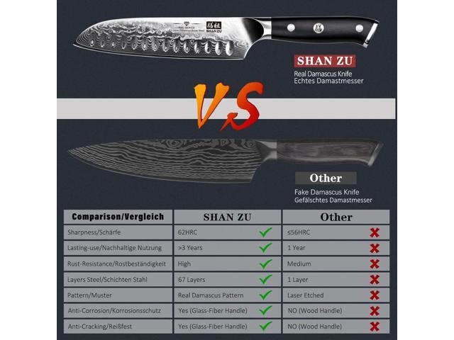 SHANZU Santoku Chef's Knife 7 Inch Multifunction Kitchen Knives Damascus Stainless Steel & Ergonomic Fiberglass G10 Handle Best Sharp High-Carbon...