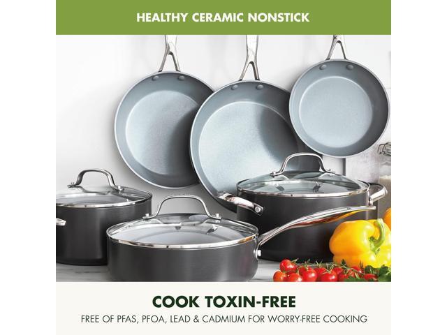GreenPan Valencia Pro Hard Anodized 11 Piece Cookware Pots and Pans Set, Ceramic Nonstick PFAS & PFOA-Free Coating, Induction, Holiday Gifting,...