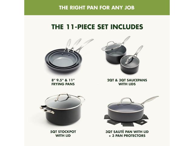 GreenPan Valencia Pro Hard Anodized 11 Piece Cookware Pots and Pans Set, Ceramic Nonstick PFAS & PFOA-Free Coating, Induction, Holiday Gifting,...