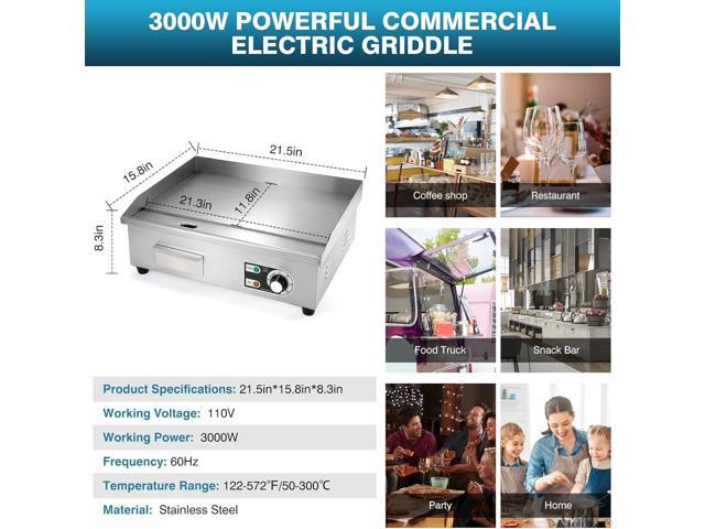 IRONWALLS Commercial Electric Griddle 22, 3000W Electric Flat Top Griddle Grill Indoor with 122~572 Adjustable Temperature Control, Non-stick...