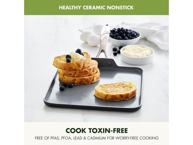 GreenPan Valencia Pro Hard Anodized Healthy Ceramic Nonstick 11' Griddle Pan, PFAS-Free, Induction, Dishwasher Safe, Oven Safe, Gray