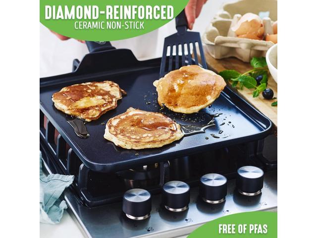 GreenLife Soft Grip Diamond Healthy Ceramic Nonstick 11' Griddle Pan, PFAS-Free, Dishwasher Safe, Black