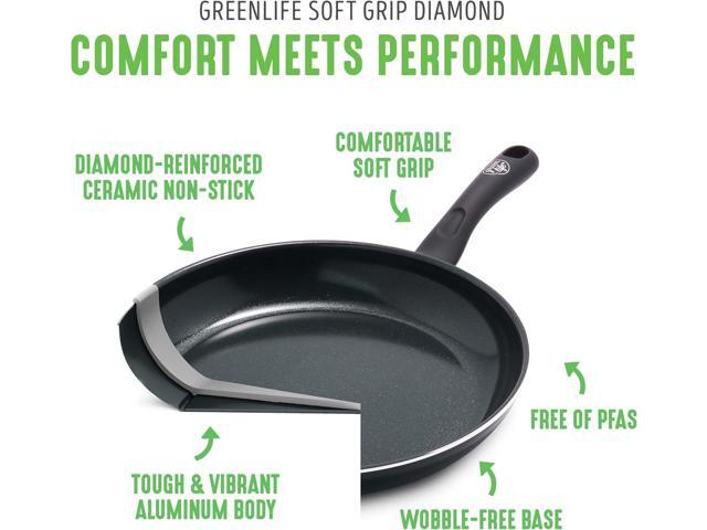 GreenLife Soft Grip Diamond Healthy Ceramic Nonstick 11' Griddle Pan, PFAS-Free, Dishwasher Safe, Black
