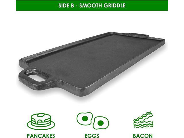 ProSource 2-in-1 Reversible 19.5 x 9 Cast Iron Griddle with Handles, Preseasoned & Non-Stick for Gas Stovetop, Oven and Open Fire.