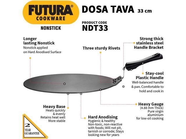 Hawkins Futura Nonstick Dosa Tava, Diameter 33 cm (13 inch), Thickness 4.88 mm (Black) NDT33
