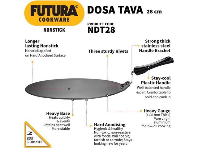 Hawkins Futura 28 cm Dosa Tava, Non Stick Dosa Tawa, Small Dosa Tawa (NDT28) (Black)