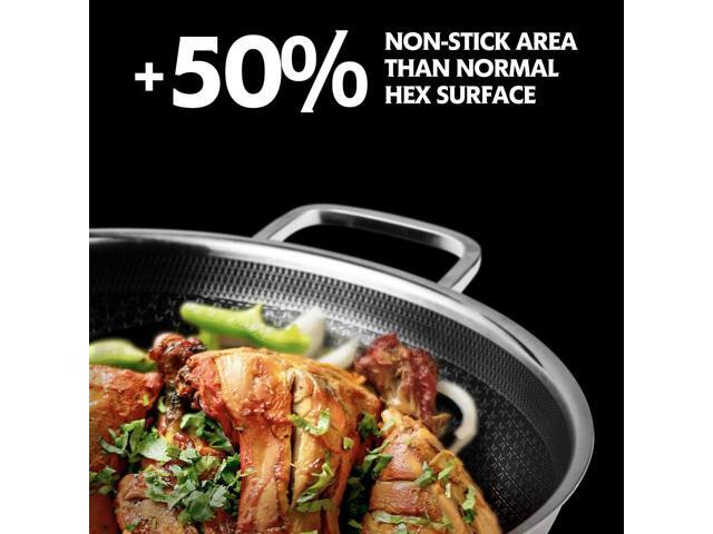 Wok pan,Hybrid 13 inch Wok with Lid, PFOA Free Cookware,non stick Stainless Steel Woks & Stir-fry pans Nonstick, Dishwasher and Oven Safe, Works on...