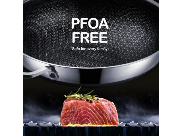 Wok pan,Hybrid 13 inch Wok with Lid, PFOA Free Cookware,non stick Stainless Steel Woks & Stir-fry pans Nonstick, Dishwasher and Oven Safe, Works on...
