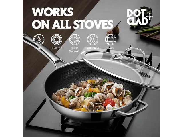 Wok pan,Hybrid 12 inch Wok with Lid, PFOA Free Cookware,non stick Stainless Steel Woks & Stir-fry pans Nonstick, Dishwasher and Oven Safe, Works on...