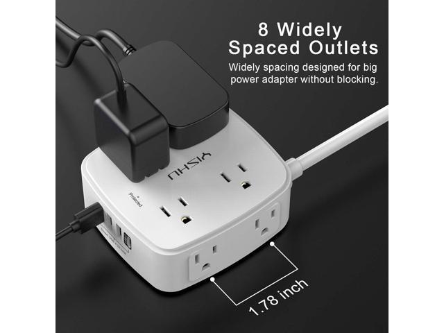 6 Ft Surge Protector Power Strip - 8 Widely Outlets with 4 USB Ports, 3 Side Outlet Extender with 6 Feet Extension Cord, Flat Plug, Wall Mount,...