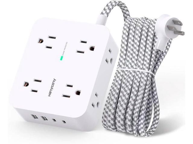 Surge Protector Power Strip - HANYCONY 8 Outlets 4 USB (2 USB C) Charging Ports, Multi Plug Outlet Extender, 5Ft Braided Extension Cord, Flat Plug.