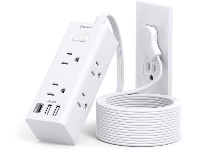 One Beat 10Ft Extension Cord with Multiple Outlets,Flat Plug Power Strip Surge Protector with 10 Ft Long Cord,6 Outlet 3 USB Ports (1USB C),Multi...