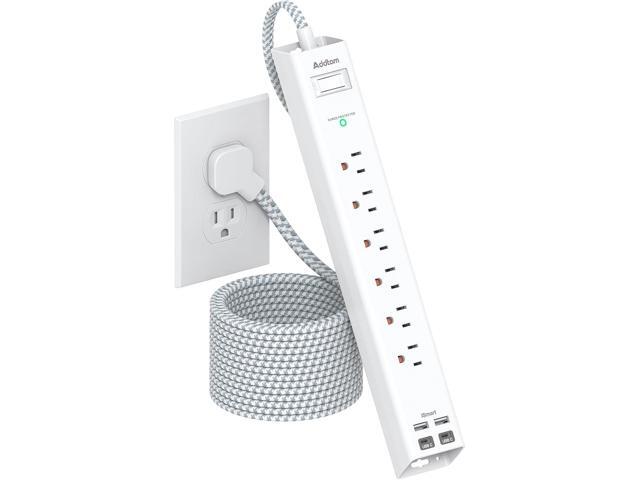 Extension Cord 10 ft - Long Power Strip Surge Protector, 6 AC Outlet 4 USB (2 USB C), Flat Plug, Wall Mount, Multi Plug Outlet Extender Desk...