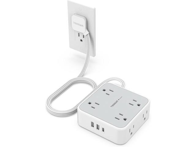 TESSAN Surge Protector Flat Extension Cord Flat Plug Power Strip, 8 AC Outlets, 3 USB Charger(1 USB C Port) 3 Sided Outlet Extender, 5 Ft, 900...