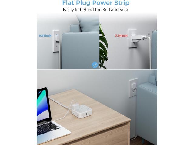 Surge Protector Flat Extension Cord Flat Plug Power Strip, 8 AC Outlets, 3 USB Charger(1 USB C Port) 3-Sided Outlet Extender, 5 Ft, 900 Joules...