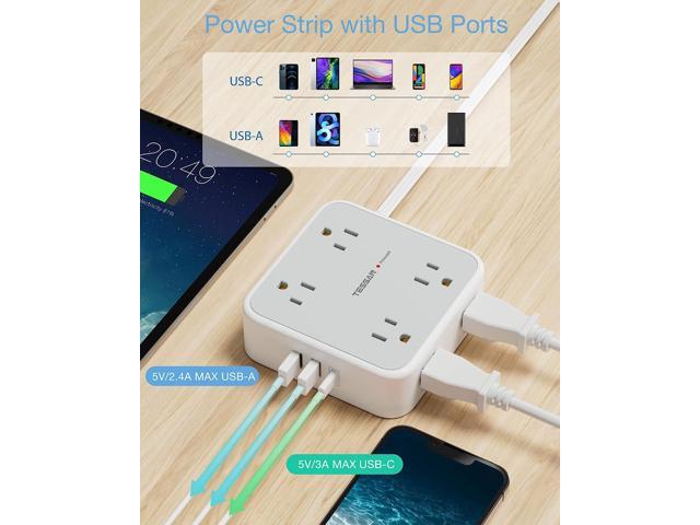 Surge Protector Power Strip 15 Ft Cord, 8 Widely Spaced Outlets, 3 USB Charger(1 USB C Port), Ultra Thin Flat Plug Extension Cord 15 Feet, 900J...