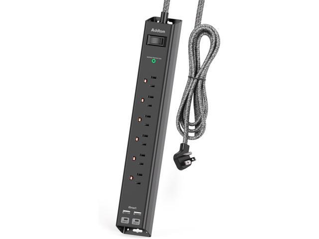 Surge Protector Power Strip - Extension Cord with Addtam 6 AC Outlets 4 USB (2 USB-C Ports), 1875W/15A, Flat Plug with Overload Surge Protection,...