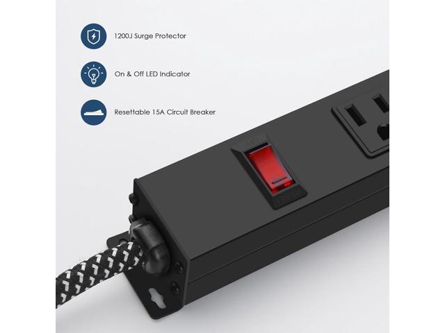 Metal 8 Outlet Mountable Power Strip with Switch,Wide Spaced Heavy Duty Wall Mount Power Strip Surge Protector 1200J,6FT 14AWG Braided Cord 15A...