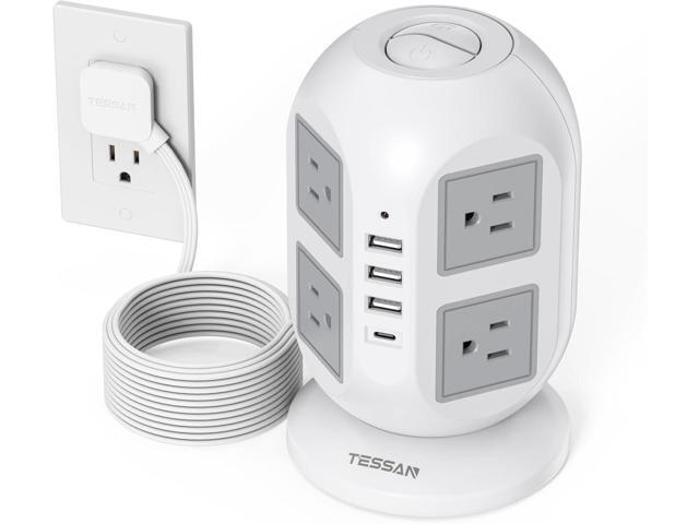 TESSAN Tower Surge Protector Power Strip 10 ft, Long Flat Extension Cord with Multiple Outlets, 8 AC Outlets with 4 USB Ports (1 USB C), Charging...